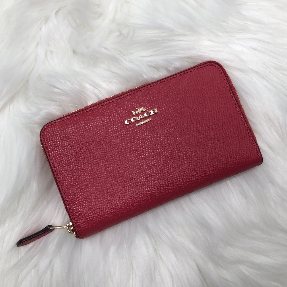 NEW Coach ZIP Around Crossgrain Poppy Wallet